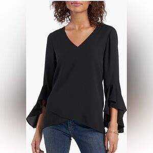 Vince Camuto Black Flutter Sleeve Blouse